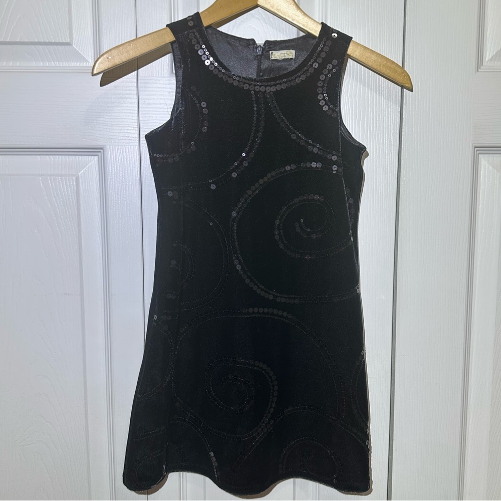Children's Place Girls Black Velour Sleeveless Dress w/Sequence Swirls, Size 5/6